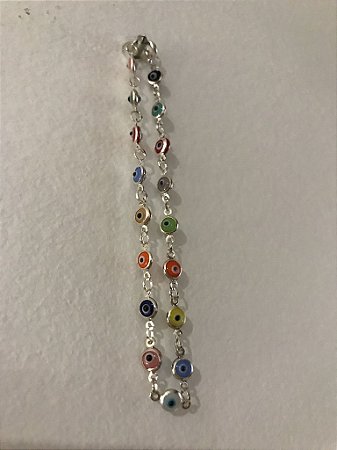 Pulseira Mini Olho Grego Colorido Prata