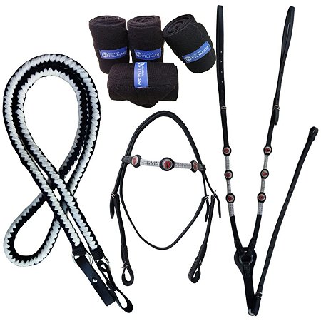 Conjunto Mangalarga Machador Para Equitação Completo + 2 Pares de liga Original Selaria Filimar