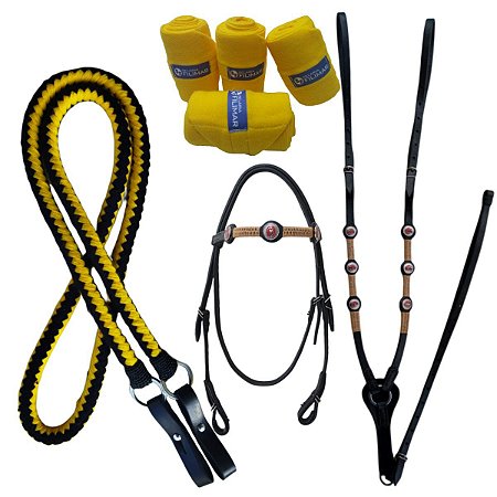 Conjunto Mangalarga Machador Azul + 2 Pares de Liga de Descanso Original Selaria Filimar