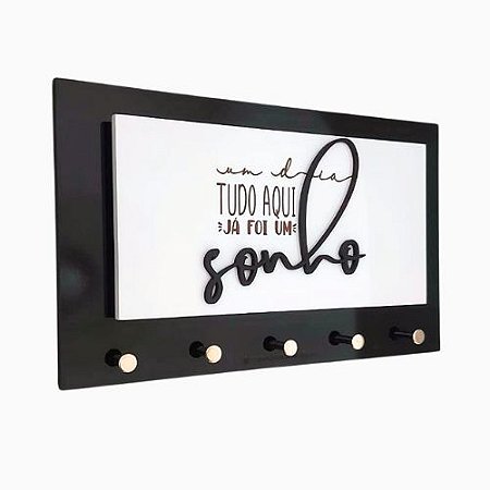 Porta Chaves Momento Casa Sonho Preto e Branco