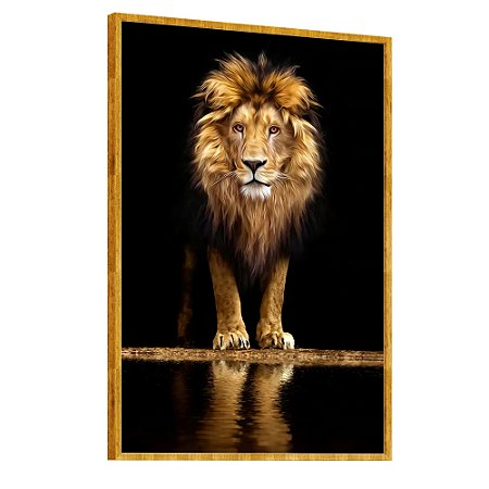 Quadro Leão Dourado Reflexo Lindo