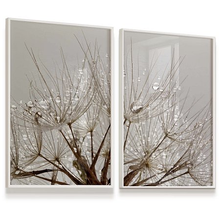 Quadro Decorativo Flor Dente de Leão Clean Gotas de Orvalho Kit 2