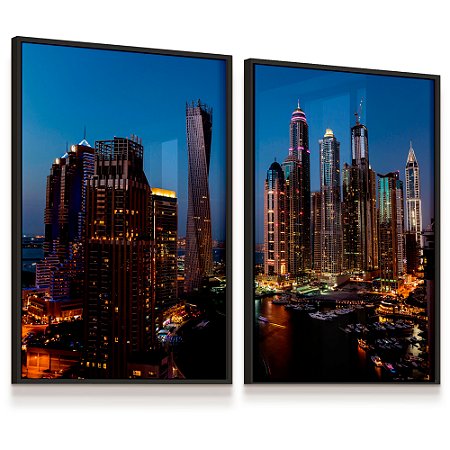 Quadro Decorativo Marina Walk Dubai Vista Noturna Kit 2