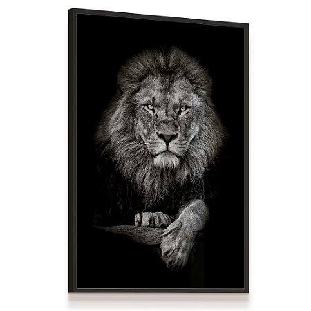 Quadro Decorativo Leão Preto e Branco Rei King Animal