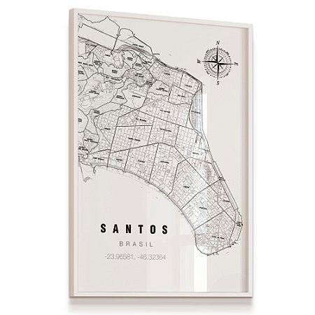 Quadro Mapa Cidade Santos São Paulo Ruas
