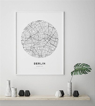 Quadro Decorativo Mapa Cidade Berlim País Alemanha Nome Rua Germany