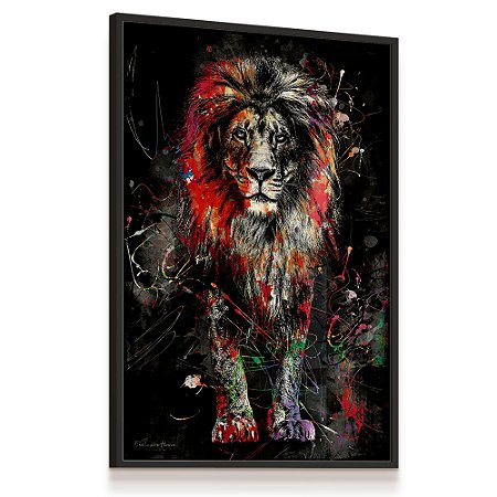 Quadro Decorativo Leão Colorido Grafite Estiloso