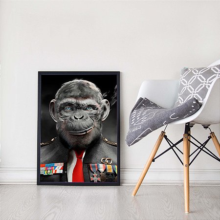 Quadro Decorativo Macaco Monkey Estiloso Roupa Exército Arte