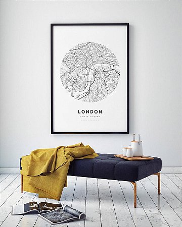 Quadro Decorativo Mapa Cidade Londres Inglaterra Nome Ruas London England