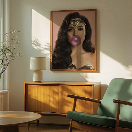 Quadro Decorativo Mulher Maravilha DC Woman Cinema Mascando Chiclete