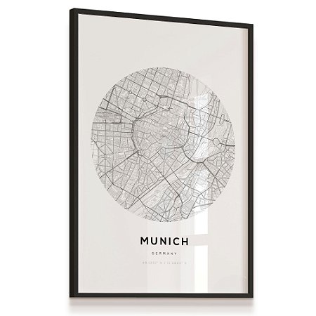 Quadro Decorativo Mapa Cidade Munique Alemanha Nome de Ruas