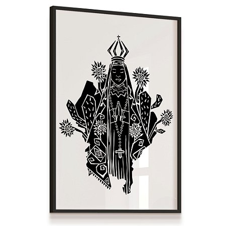 Quadro Decorativo Nossa Senhora Aparecida Nordeste Preto e Branco Religião