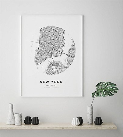 Quadro Decorativo Mapa Manhattan Nova York Nome de Ruas New York