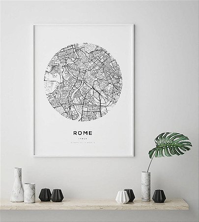 Quadro Decorativo Mapa Cidade Roma Itália Nome de Ruas