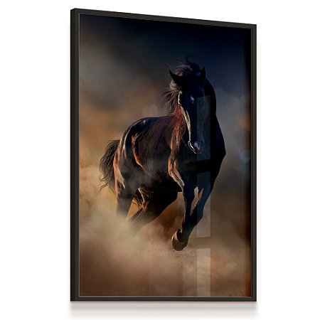 Quadro Decorativo Cavalo Selvagem Negro Corrida Deserto