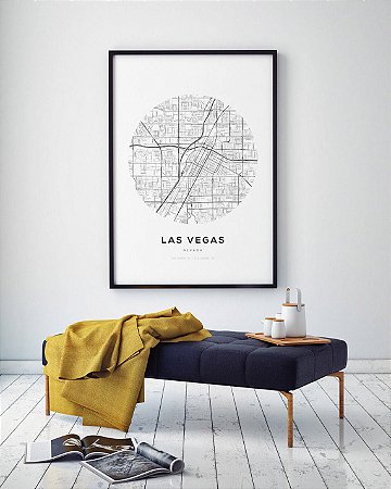 Quadro Decorativo Mapa Las Vegas Nevada Nome de Ruas