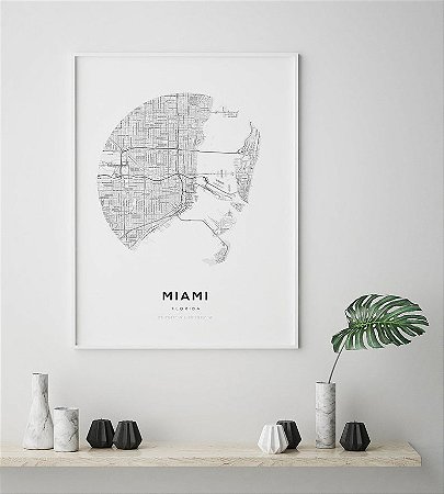 Quadro Decorativo Mapa Cidade Miami Flórida Nome de Ruas