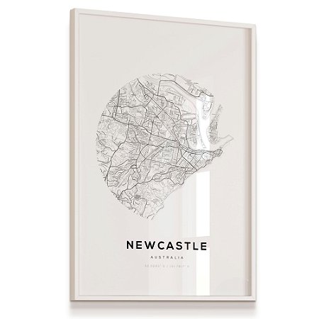 Quadro Decorativo Mapa Cidade Newcastle Austrália Nome de Ruas