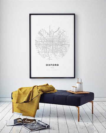 Quadro Decorativo Mapa Cidade Oxford Ohio Nome de Ruas