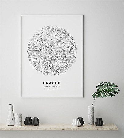Quadro Decorativo Mapa Praga República Tcheca Nome de Ruas