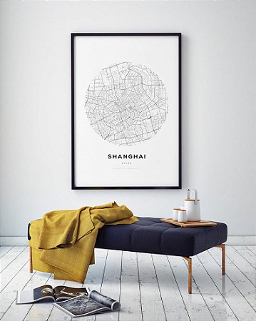 Quadro Decorativo Mapa Cidade Shanghai China Nome de Ruas