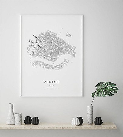 Quadro Decorativo Mapa Cidade Venice Itália Nome de Ruas