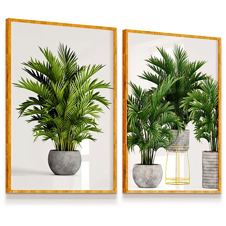 Quadro Decorativo Folhagem Verde Palmeira Coqueiro Vaso Kit 2 - Art Parede  - Quadros decorativos