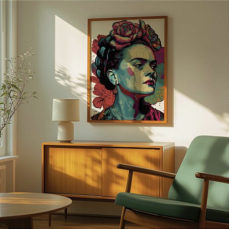 Quadro Decorativo Frida Kahlo Colorido Pintura Pintora Arte Auto-Retrato