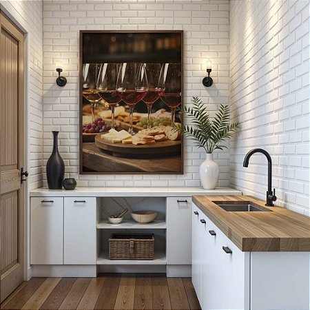 Quadro Decorativo Taça de Vinho Queijos Frios Wine Adega