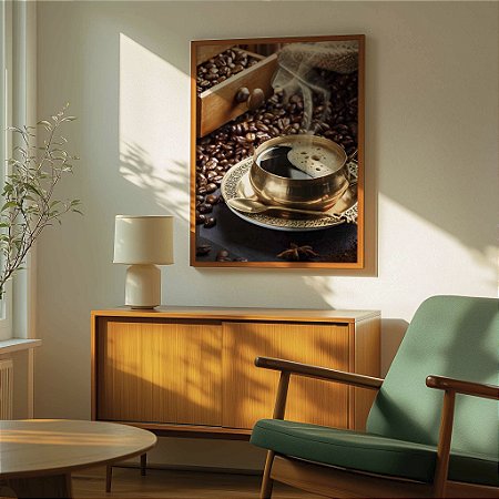 Quadro Decorativo Coffee Grãos de Café Xícara Cafeteria