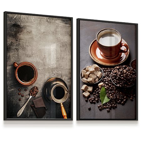 Quadro Decorativo Kit 2 Café Chocolate Grãos Coffee