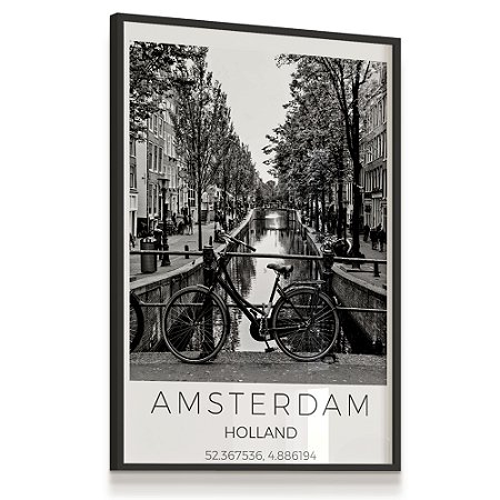 Quadro Decorativo Cidade Amsterdã Bicicletas Holanda Canal Rio