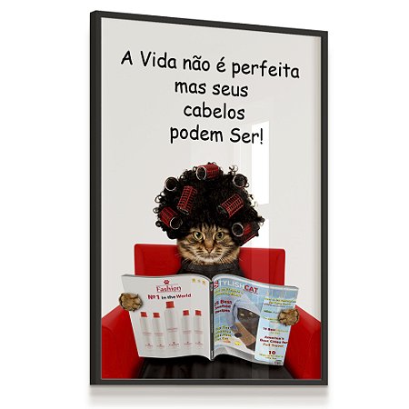 Quadro Decorativo Gata Lendo Revista Salão Cabelereiro Madame
