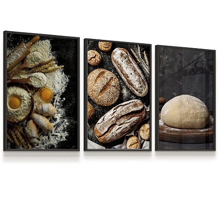 Quadro Decorativo Padaria Pão Padeiro Coonfeiteiro  Kit 3 Quadros