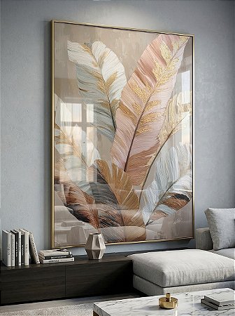 Quadro Decorativo Folhas Douradas Folhagens Bananeira