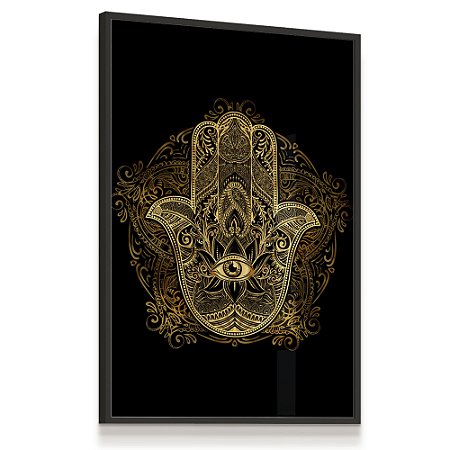 Quadro Decorativo Olho Grego Mão de Hamsá Fátima Dourado Religião