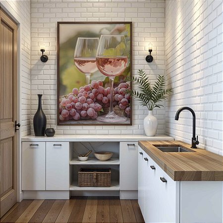Quadro Decorativo Vinho Wine Taça Uvas Rose Adega Goumert