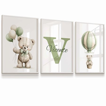 Quadro Infantil Raposinha Balões Floresta Kit 3 Quadros