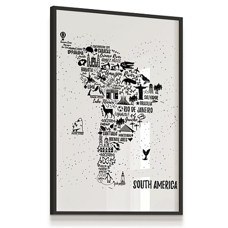 Quadro Decorativo Mapa América do Sul Pontos Turísticos