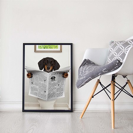 Quadro Decorativo Cachorro Lendo Jornal Dachshund cão-salsicha Animais
