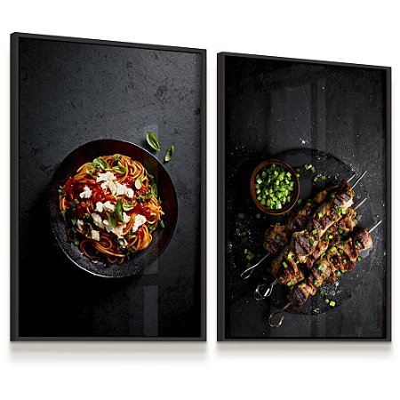 Quadro Pratos Goumert Restaurante Massa Carne Kit 2