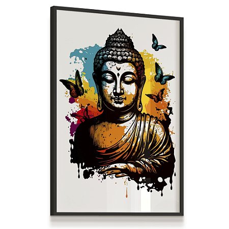 Quadro Decorativo Buda Colorido Cores Religião Borboleta