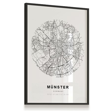 Quadro Decorativo Mapa Münster Alemanha Germany Cidades Países