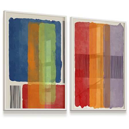 Quadro Abstrato Colorido Minimalista Vermelho Azul Laranja