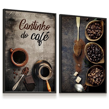 Quadro Decorativo Cantinho do Café Kit 2 Café Chocolate Grãos Coffee Frase