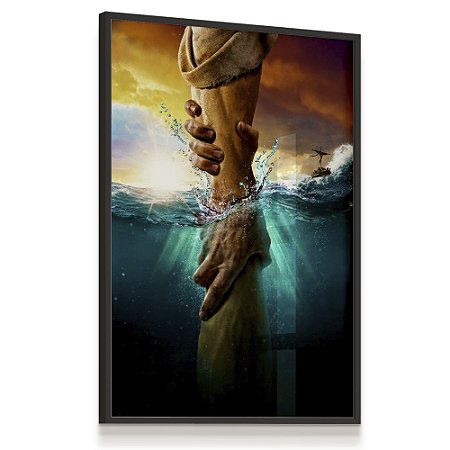 Quadro Decorativo Jesus Salva Pedro Mãos Mar Religião