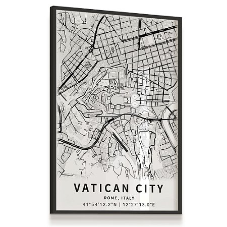 Quadro Decorativo Mapa Cidade Vaticano com Nomes de Ruas