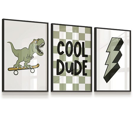 Quadro Decorativo Infantil Dinossauro Flecha Skate kit 3