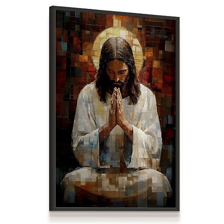 Quadro Decorativo Jesus Tunica Mãos em Oração Colorido Religião