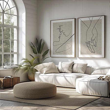 Quadro Decorativo Casal Rostos Mãos Minimalista Amor Traços Finos